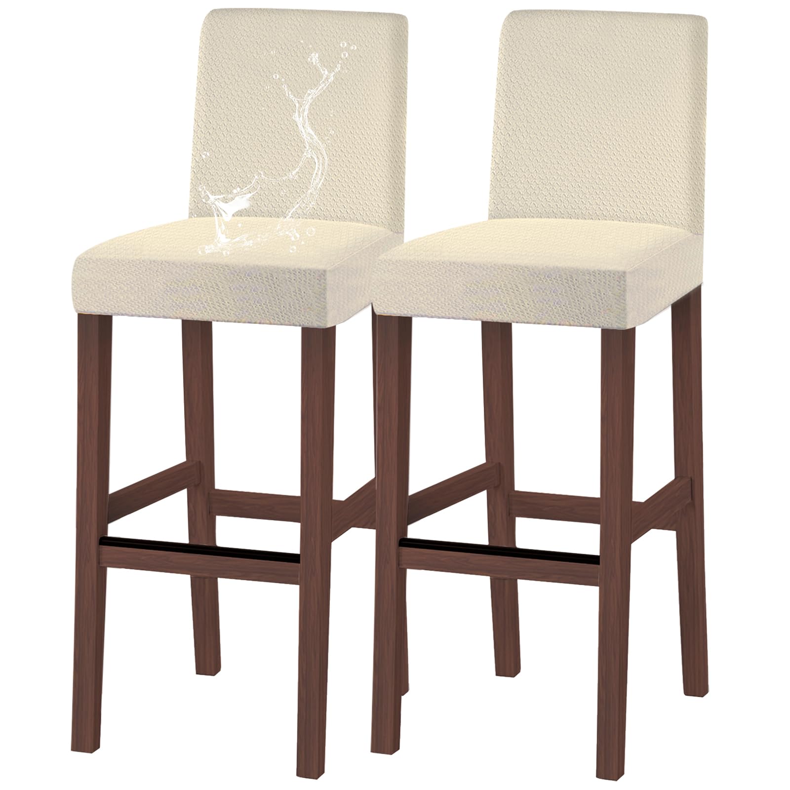 Photo 1 of GOSTADY Bar Stool Covers Set of 2, Water Resistant Barstool Seat Covers Stretch Counter Height Chair Covers for Pub Tall Chair with Back, Bar Chair Covers for Kitchen Dining Room Cafe, Beige