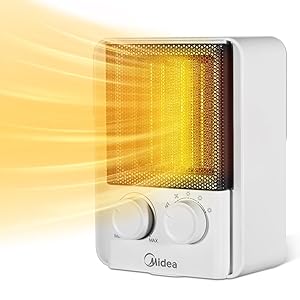 Midea NT20-22E - Calefactor vertical con 3 niveles de potencia, 2000 W, calefacción eléctrica, bajo consumo de energía, cerámica silenciosa, antigoteo, termostato de habitación, color blanco