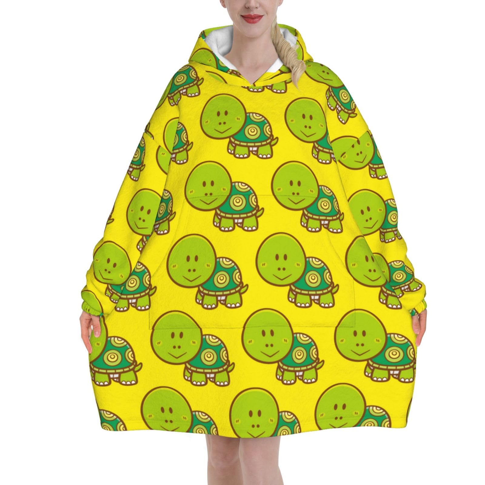 Peiyeety Unisex As Pic Blanket Hoodie Cute Green Turtles Wearable Blanket Adult Oversized Flannel Sweatshirt Gift For Women