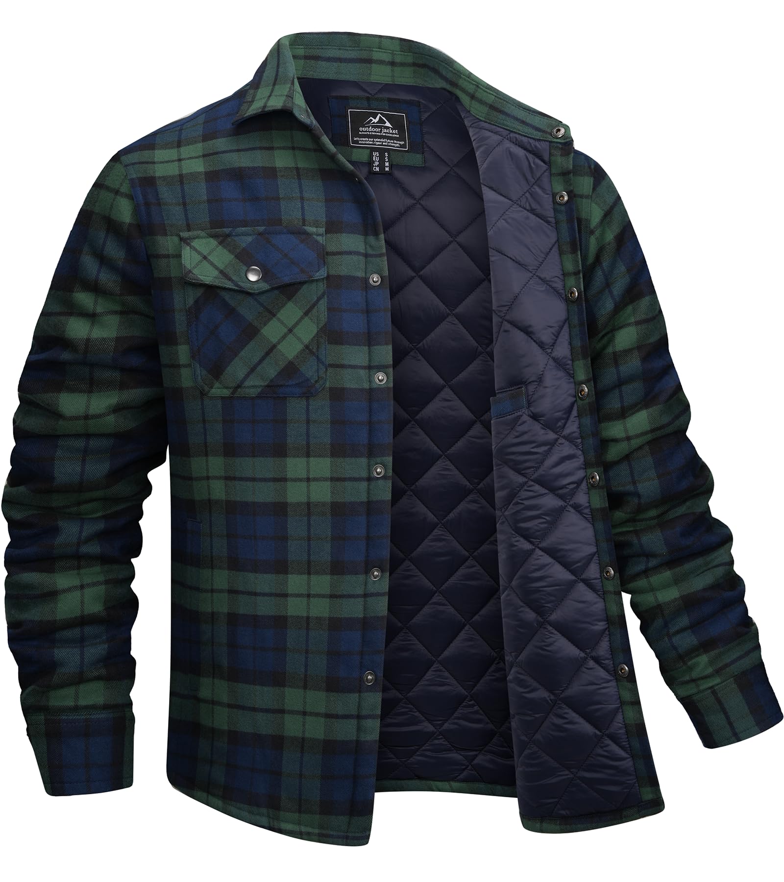 EKLENTSON Men's Flannel Shirt Jacket Quilted Lined Plaid Coats Warm Winter Jacket Thick Button Down Coat with 5 Pockets