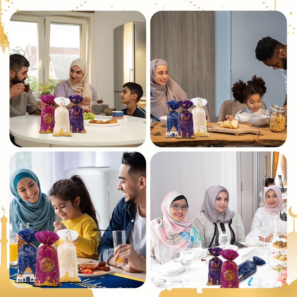 Ramadan Cellophane Treat Bags, 120 Pcs Eid Mubarak Gift Bags, Eid Mubarak Ramadan Goodie Bags Candy Gift Bags Cookie Snack Goody Bags with 120 PCS Twist Ties for Eid Mubarak Ramadan Party Decorations - Image 7