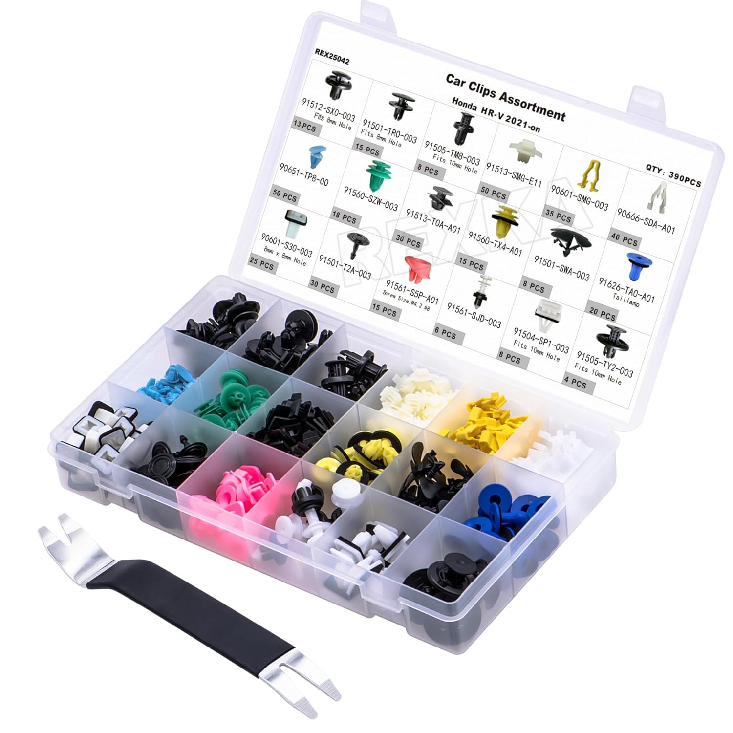 Rexka 439pcs for Honda & Acura Car Clips Assortment - Accord 2012-2022 - Fender Liner, Bumper, Trim, Weatherstrip, Hood Seal - Replaces 91512-SX0-003, 91501-TR0-003, 91505-TM8-003 & More