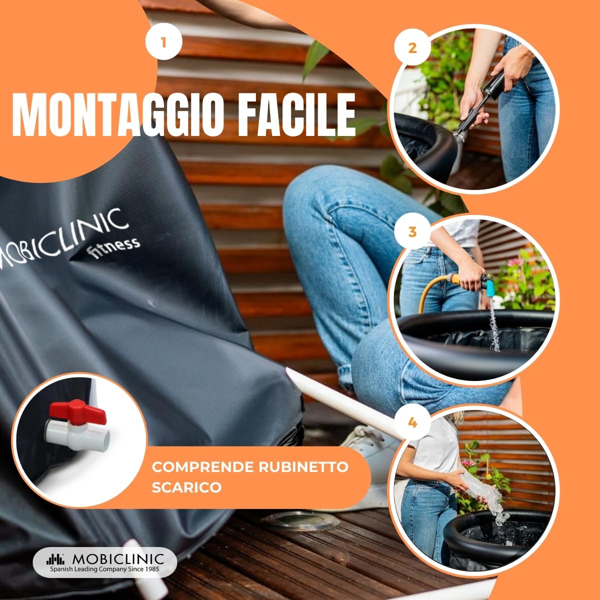 Mobiclinic® fitness, Vasca di ghiaccio, 350l, Recupero muscolare, Per gli sportivi, 83x83x75cm, Artic, Portatile, Terapia duale, Borsa il trasporto, Cuscino gonfiabile, Bordo