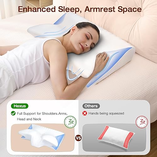 Miniatura 5 de Hexus Almohada cervical para el cuello para aliviar el dolor de dormir, almohadas ergonómicas de espuma viscoelástica, almohadas ortopédicas de