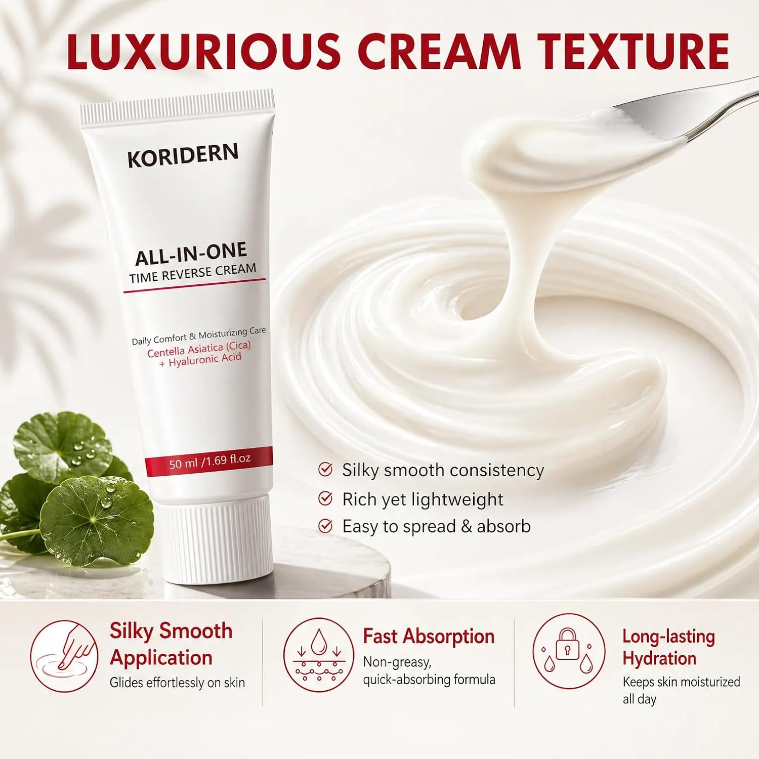 2pcs KORIDERN All-In-One Time Reverse Cream, Moisturizer Cream for Face & Radiant Skin, Centella & Hyaluronic Acid Formula, Daily Comfort & Moisturizing Care