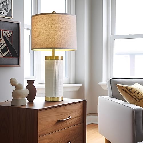 Miniatura 6 de Lámpara de mesita de noche moderna de cerámica blanca de 24.5" para decoración de dormitorio, lámpara de mesa de estilo granja para sala de estar,