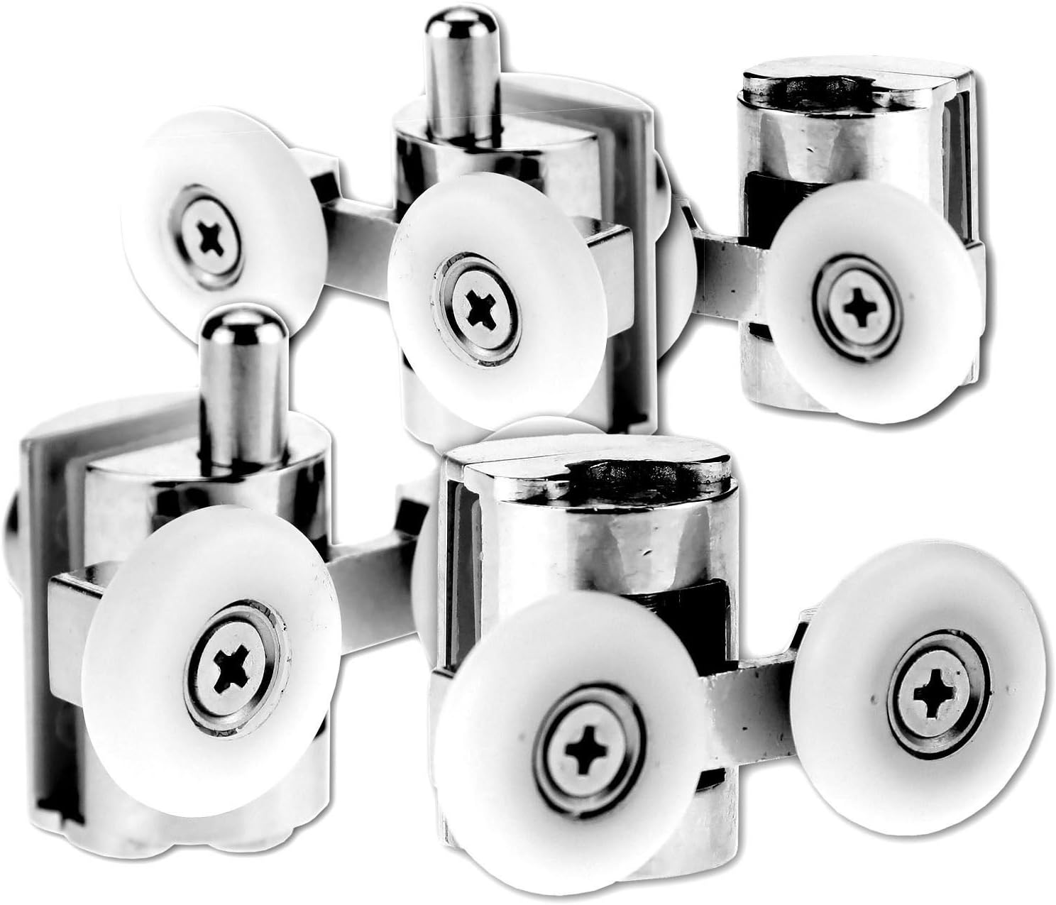 4 X Heavy Duty Zinc Alloy Top & Bottom Shower Door Twin Wheels Rollers Runners
