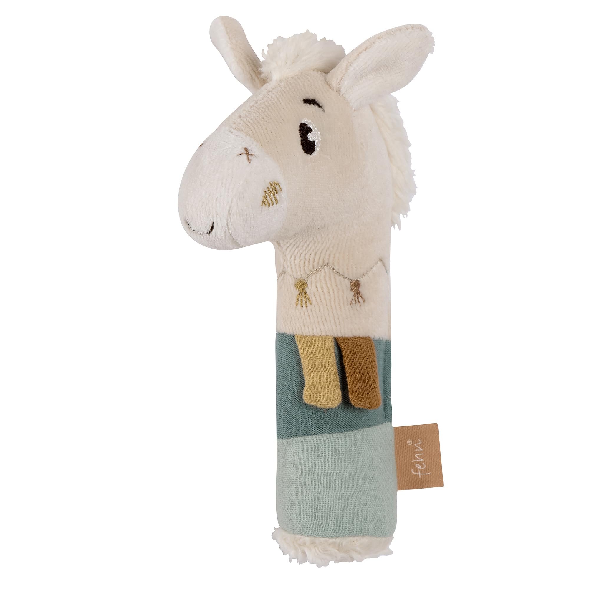 Fehn Mordedor con forma de caballo – Juguete de peluche para bebés | Sonajero, sentir y jugar, un fiel compañero de algodón para niños pequeños a partir de 0 meses