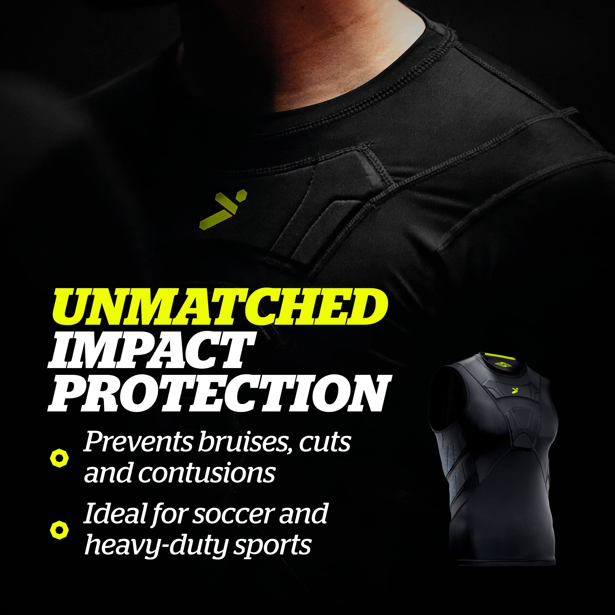 Storelli BodyShield Camiseta Interior sin Mangas, Capa Base Protectora para fútbol, ​​Camiseta de compresión con protección para el Pecho y Las Costillas, Comodidad y Seguridad, Negro, Medium