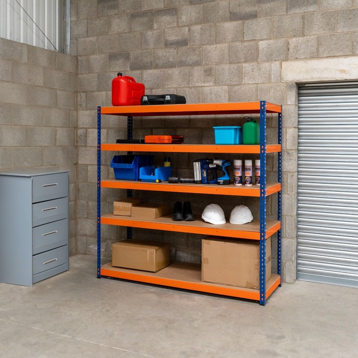 Scaffalatura Per Garage S-Rax 5 Ripiani 180 Cm X 180 Cm X 60 Cm In Acciaio Capacità Di 300 Kg Per Ripiano Disposizione Regolabile Montaggio Senza Bulloni Piedi In Gomma 3 Barre Di Supporto Rinforzate