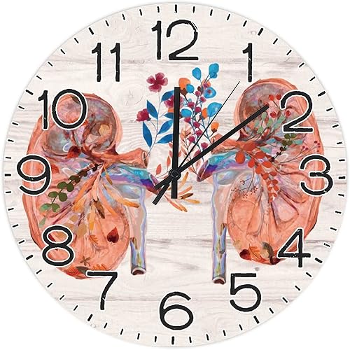 Reloj de pared con diseño de riñón humano anatómico con flores, para otoño, de madera, para Halloween, vintage, granja, para colgar en otoño,