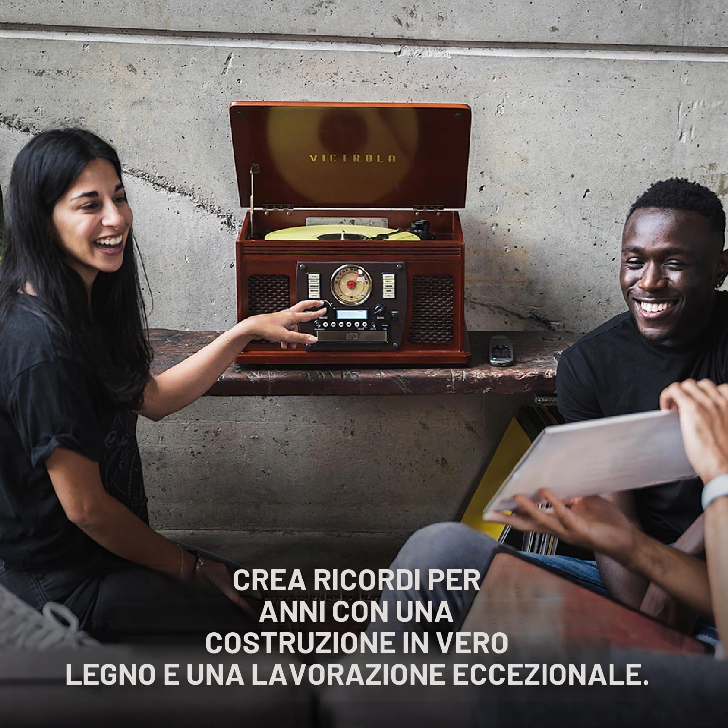 Victrola Navigator – Giradischi Bluetooth 8-in-1 con CD, cassette, radio FM, USB, altoparlanti integrati, uscita RCA e jack cuffie, streaming wireless (Mogano