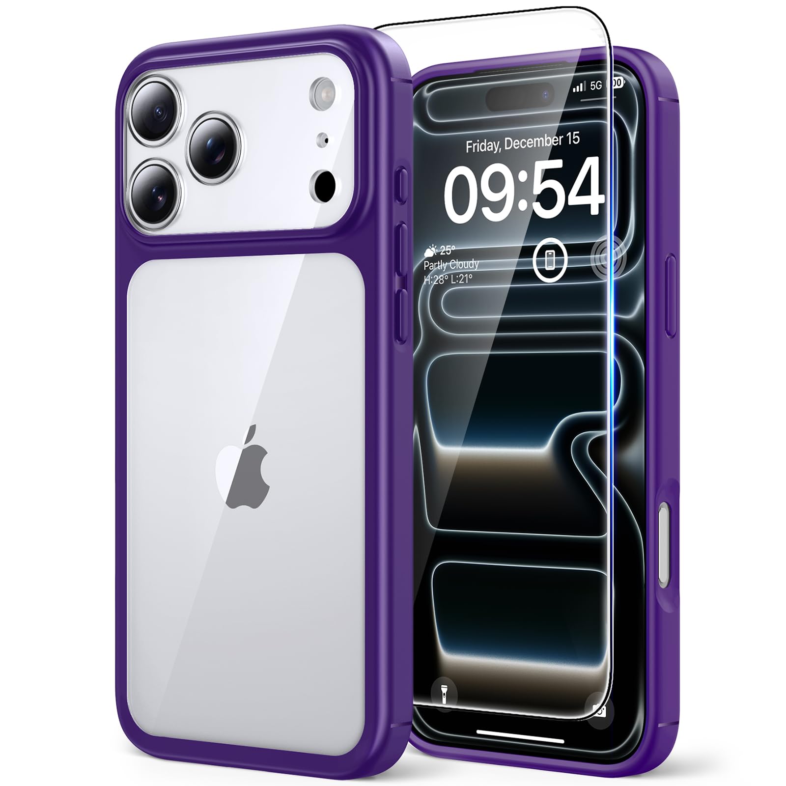 Photo 1 of TAURI for iPhone 17 Pro Case, Full Camera Protection with Screen Protector, Anti-Yellowing Military-Grade Protection Shockproof Slim Phone Case for iPhone 17 Pro, Purple