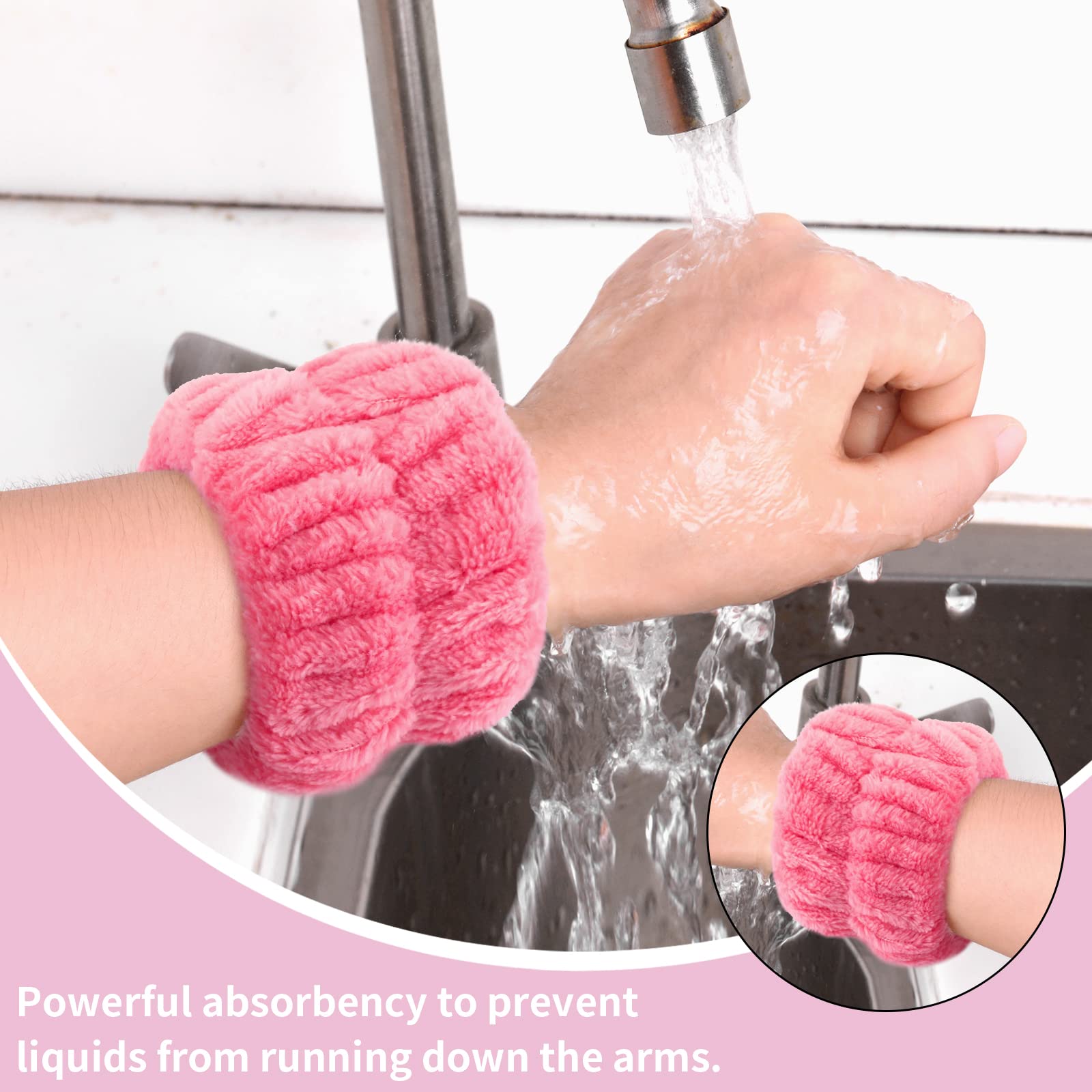 Cobee Correa de Lavado de muñeca para SPA 4 Unidades de Forro Polar Coral para Lavado Facial de Microfibra de muñeca Banda elástica para el Cabello para Ducha Maquillaje