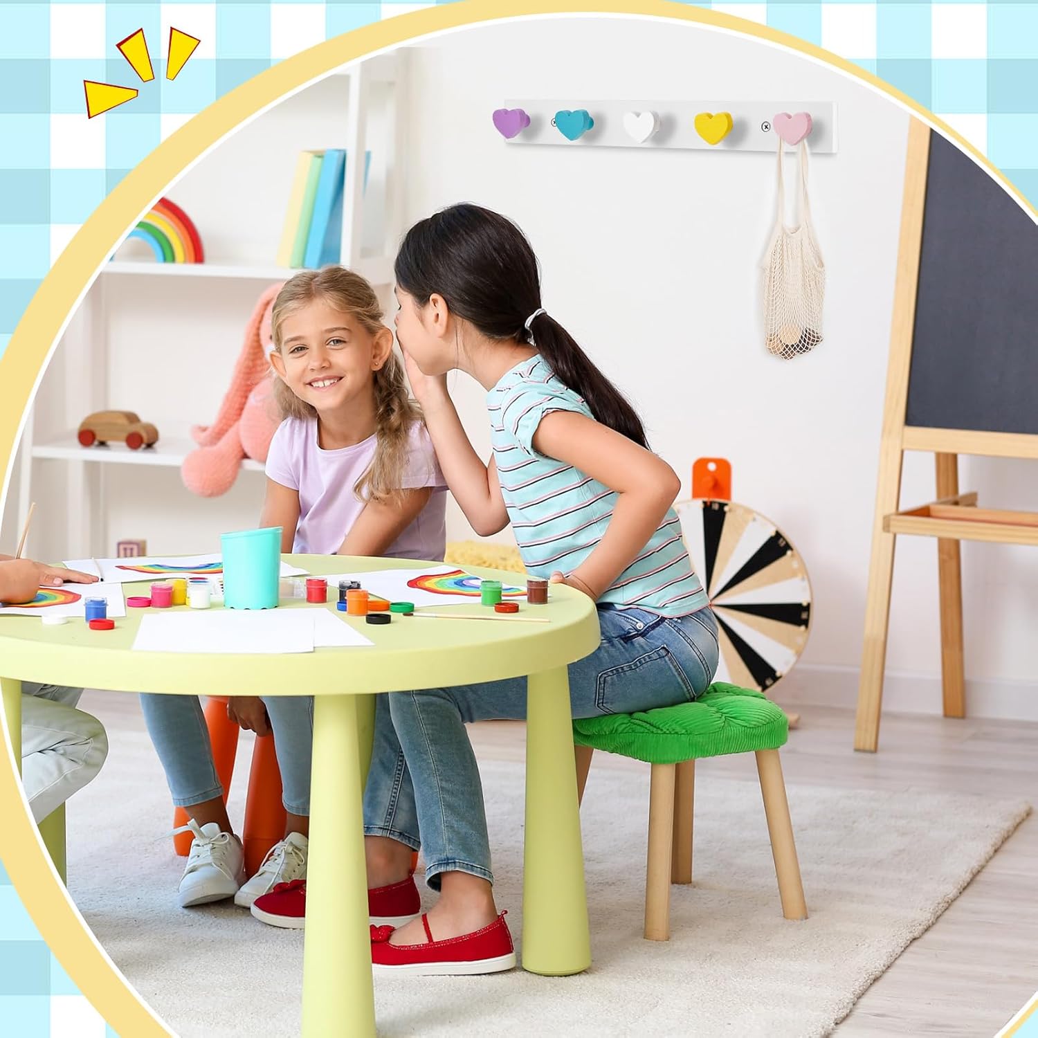 Maitys 2 Pcs Kids Coat Rack Wall Mount Kids Wall Hooks Rainbow Coat Rack Hooks for Boys Girls Toddler Cute Bathroom Decor Colorful Backpack Hanger Supplies for Clothes Hat Towel in Bedroom(Heart)