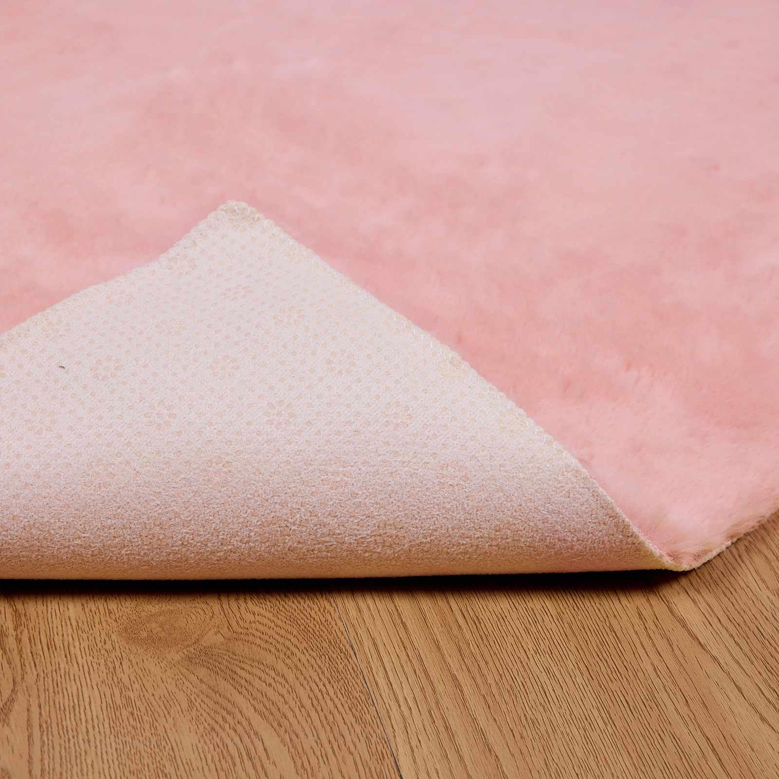 Olite Alfombra de pelo sintético de conejo, color rosa, 140 x 200 cm, extrasuave, rectangular, poliéster, duradera, para dormitorio y salón