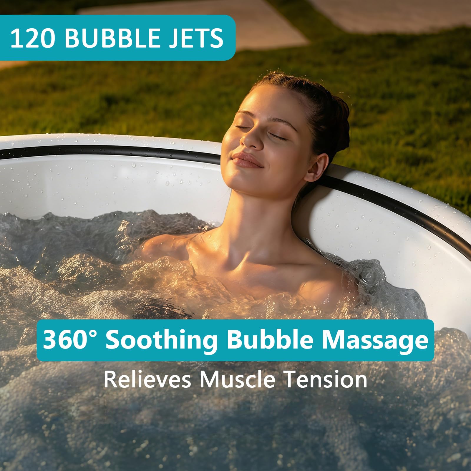 BANGBANGJI Spa Gonflable Rond pour Extérieur, 4-6 Personnes Économe en Énergie, Rond 206 x 71cm, Chauffage Rapide 104°F, avec 150 Bulles pour Terrasse Jardin Extérieur