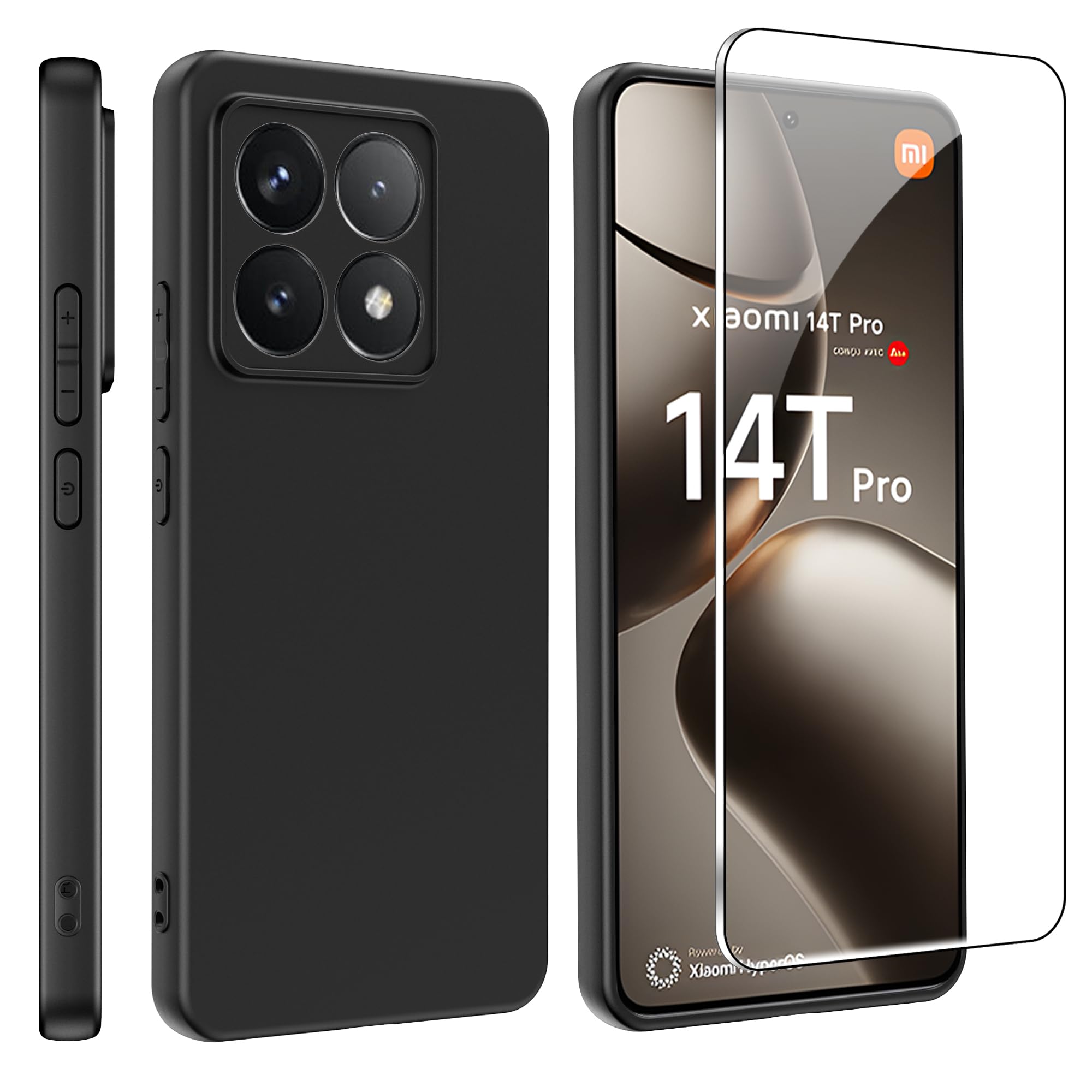 Flexible TPU Case for Xiaomi 14T Pro case + [1 pcs] Full Coverage Tempered Glass Film for Xiaomi 14T Pro Screen Protector