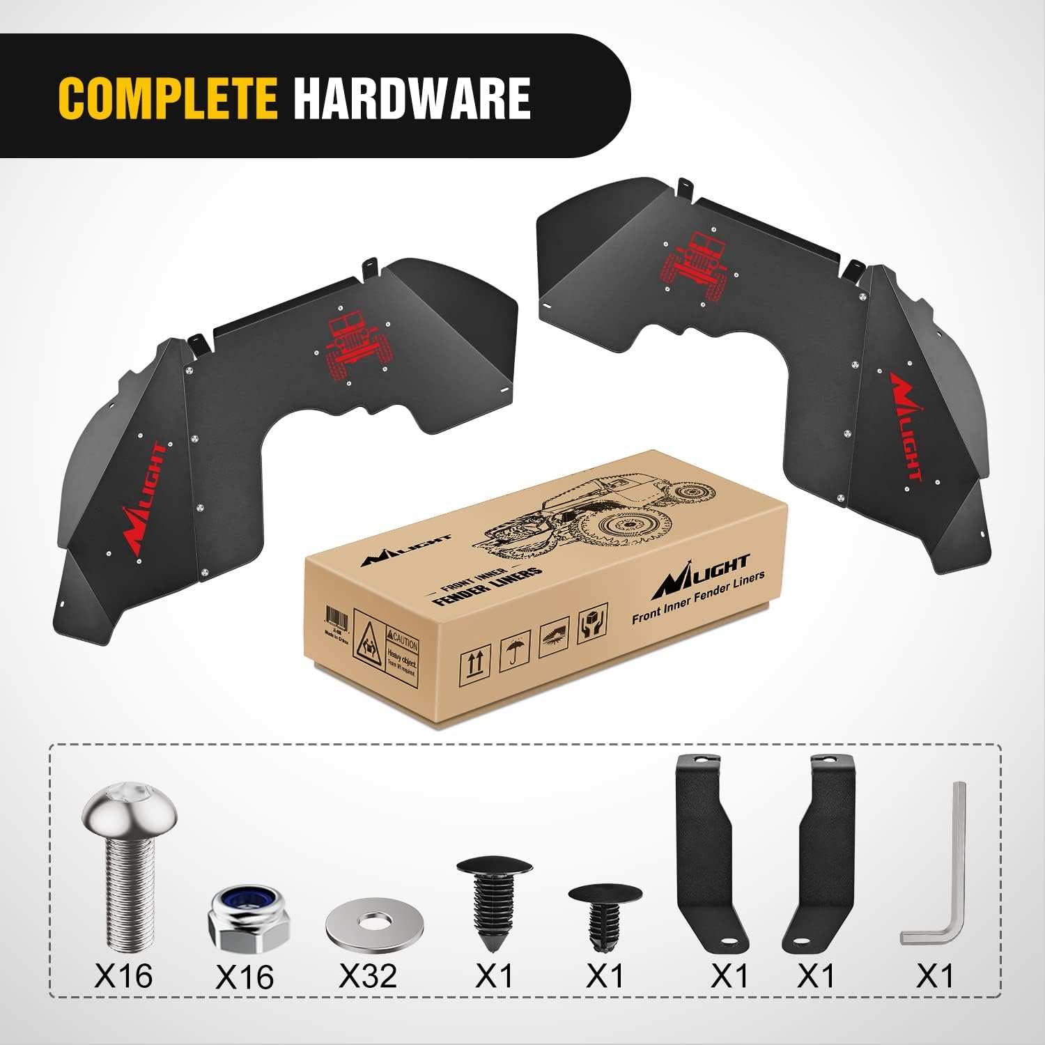Nilight Front Inner Fender LinersWheel Cover Fit for 2018 2019 2020 2021 2022 2023 2024 2025 Wrangler JL JLU & Gladiator JT 4 Doors 2 Doors Unlimited Bolt-on Style Fender Flares Splash Guards