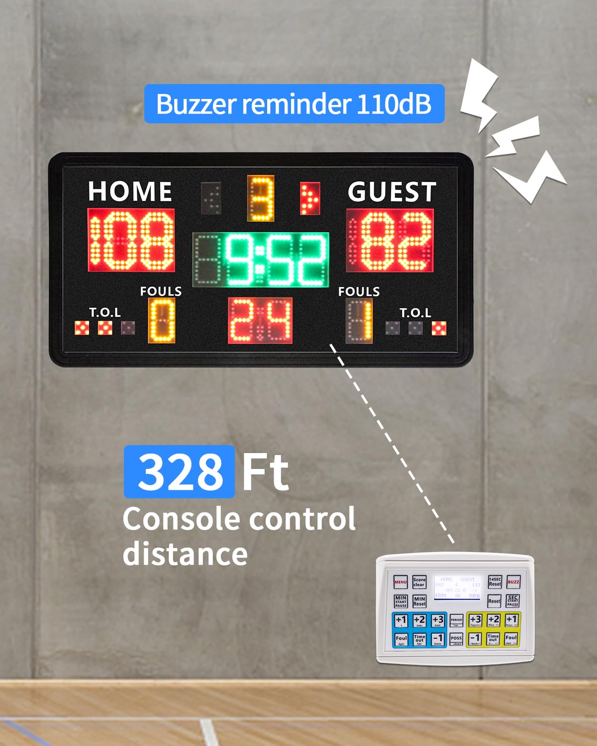 Große elektronische Anzeigetafel mit Fernbedienung, Wandmontage, Digitale Anzeigetafel und Timer, Basketball-Wurfuhr (14/24 Sekunden & benutzerdefinierte Zeit), Punktezähler