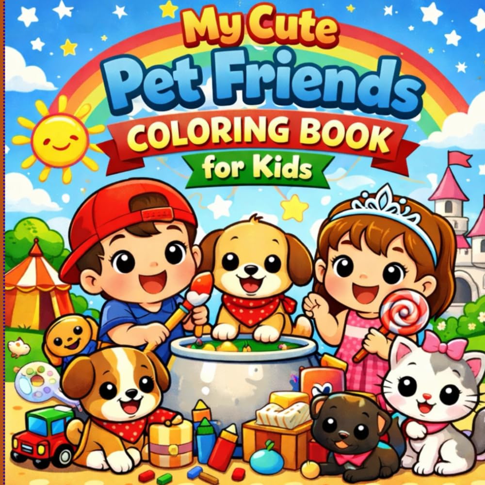 My Cute Pet Friends Coloring Book for Kids: A Fun & Easy Coloring Book with Adorable Puppies, Kittens, and Cute Animal Friends for Toddlers and Preschool Kids Ages 4–8