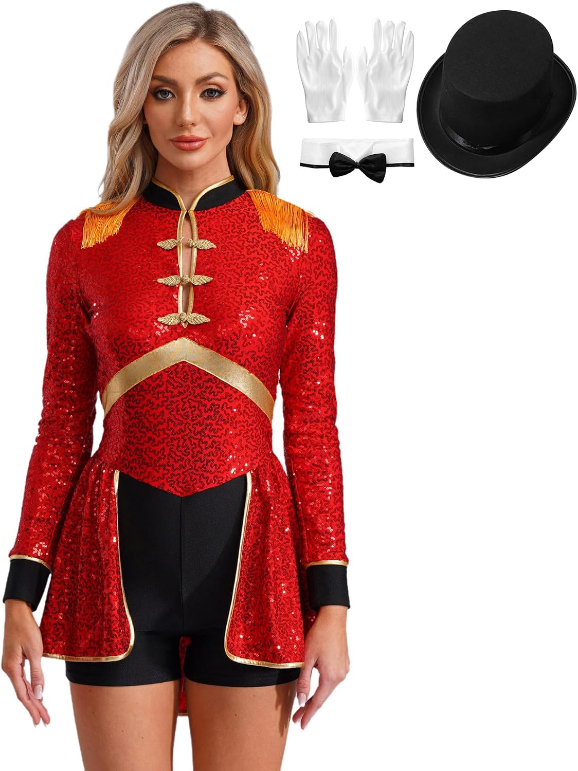 Womens Pcs Circus Ringmaster Costume Sequins Bodysuit Tailcoat Jacket Halloween Outfits