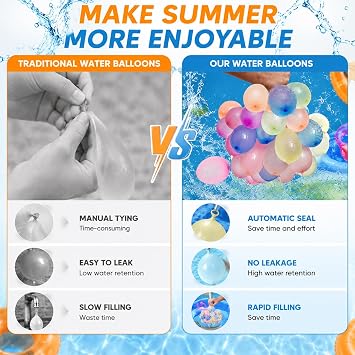 666 PCS Water Balloons Self Sealing: Fill in 10s No Tying No Leaks - Backyard Summer Splash - Kids Ages 3-10 - Outdoor Garden Pool Party Water Fight Supplies
