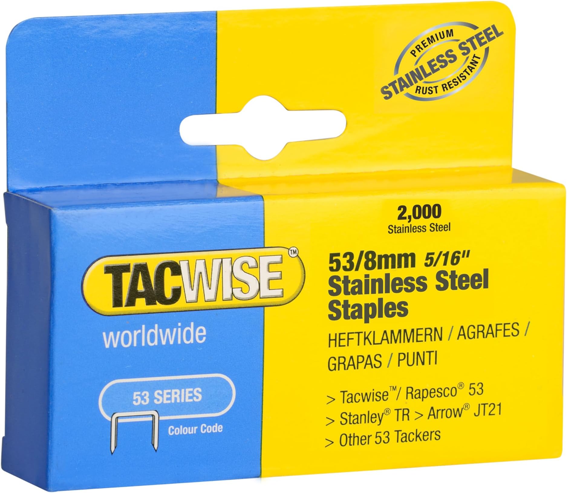 1269 Type 53 / 8 mm Stainless Steel Staples, Pack of 2000
