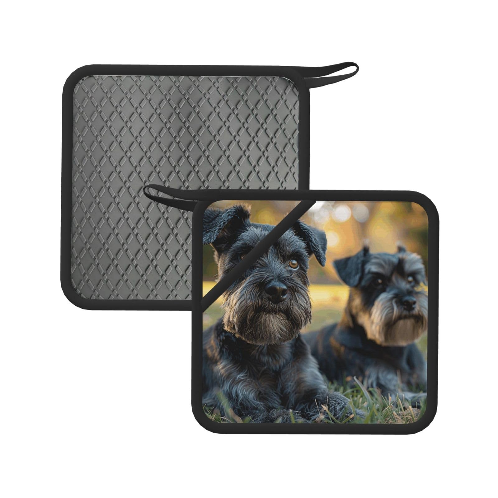 Pot Holders Set of 2 Kitchen Heat Resistant Potholders Adult Schnauzer Dogs Silicone Aunty-hot Pad Cotton Lining Oven Hot Pads for Cooking Baking BBQ Microwave Kitchen