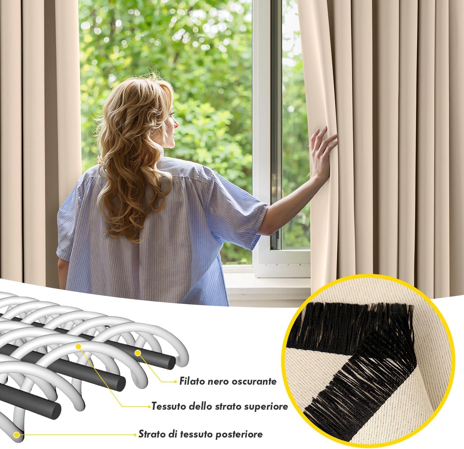 MIULEE Tende Oscuranti per Interni 2 Pezzi 140x260 CM, Beige Scuro, Tende Termiche Isolanti con Anelli
