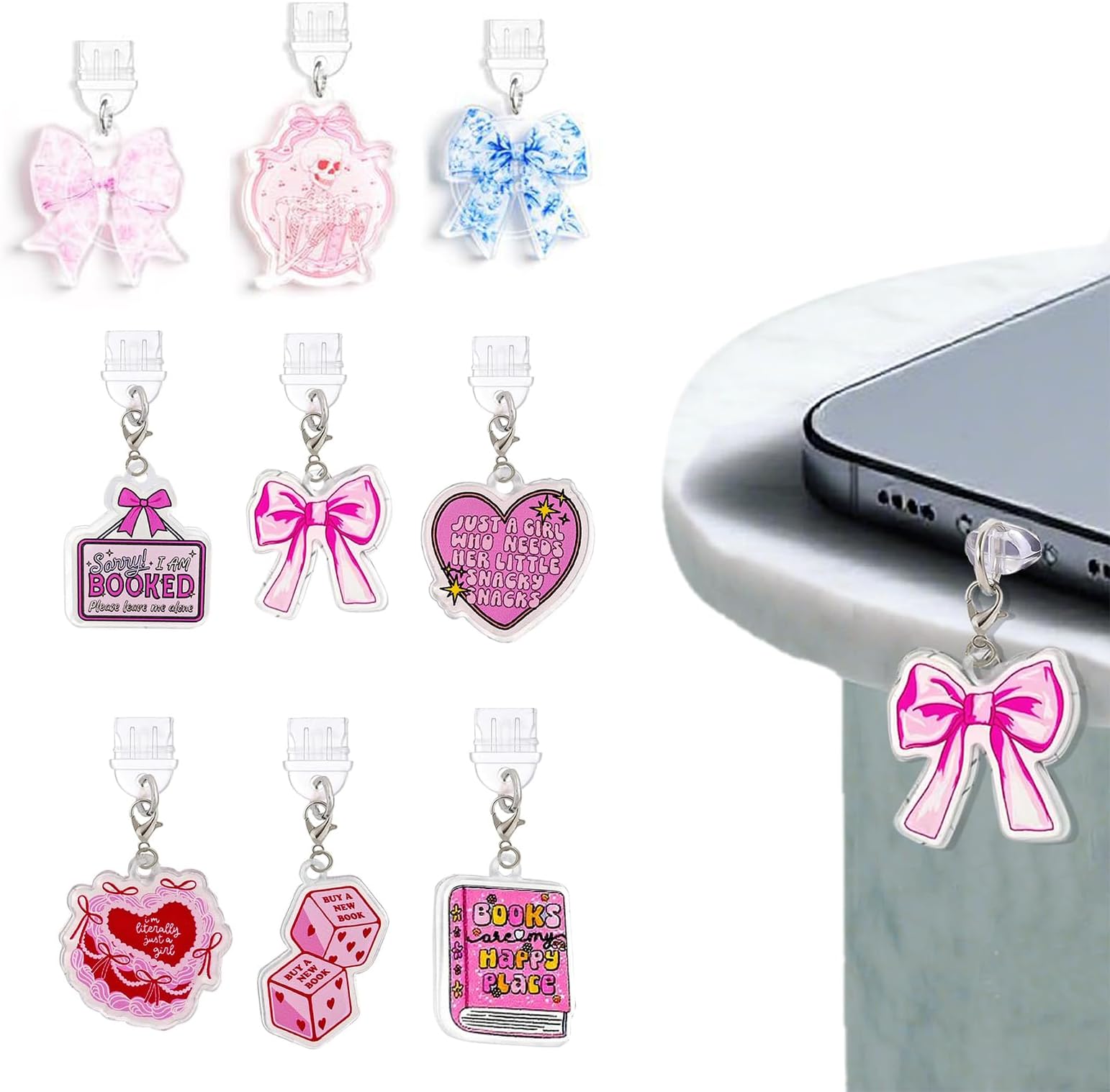 9PCS Type C Dust Plug, Anti Dust Plug Type C, Charging Port Protector with Phone Speaker Dust Protector for Many Type-C Mobile Devices, Cute Charm Cap Accessories