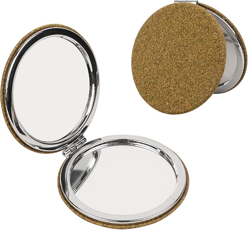 Espelho compacto de viagem Inkiscript verde com capa estilo cortiça, 1X/10X