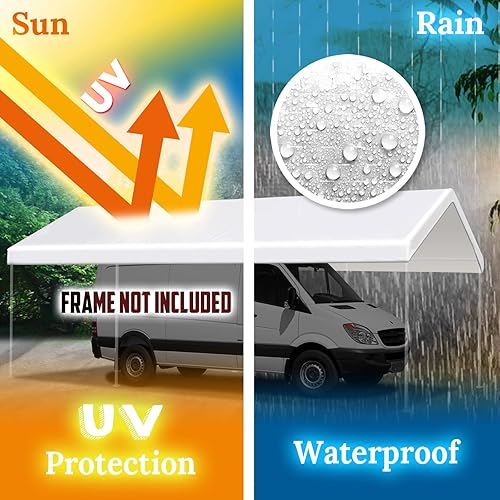 Miniatura 6 de BenefitUSA Cubierta de refugio de repuesto para carpa de garaje de 12 x 20 pies con cuerdas elásticas (blanco)