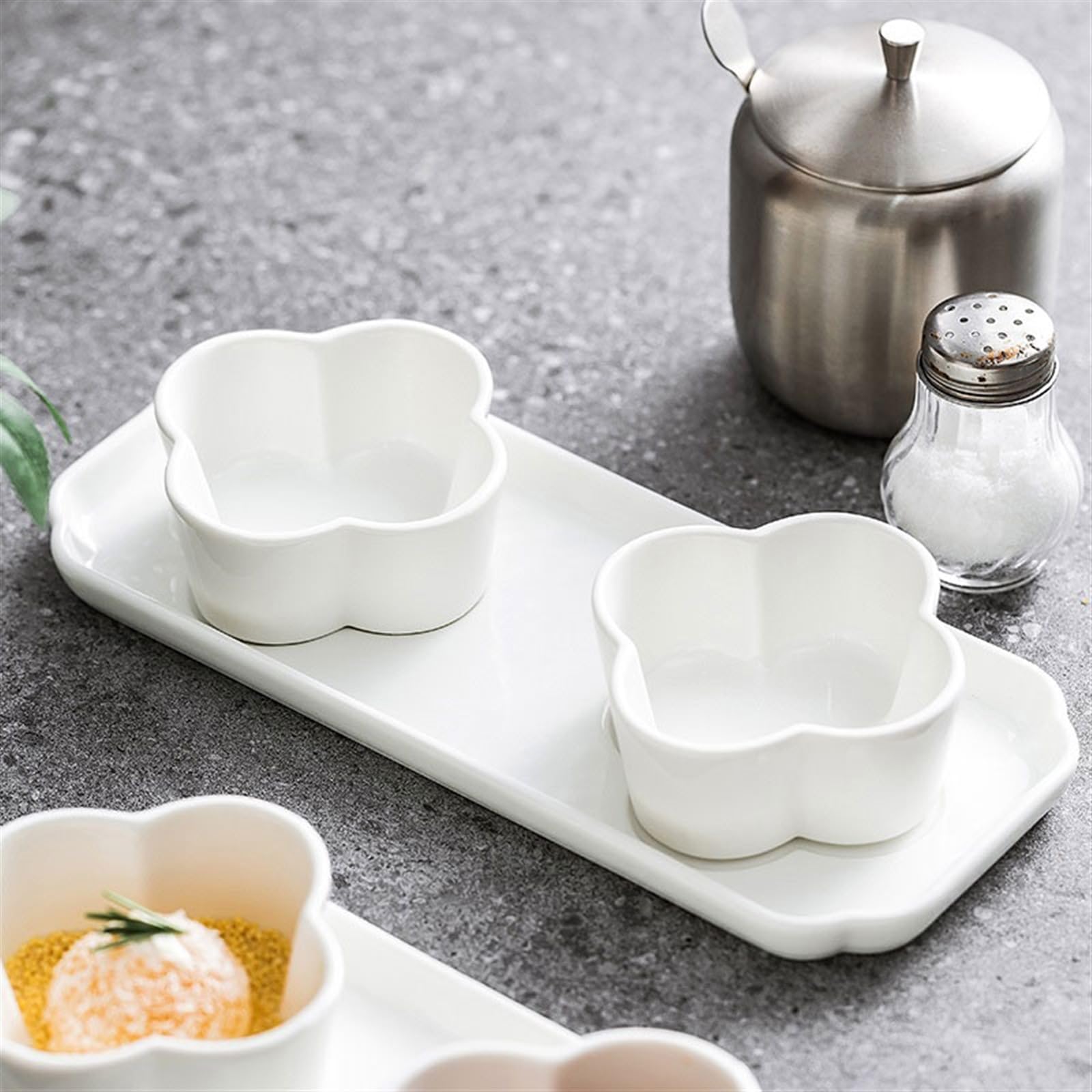 Keramik-Soßenschälchen Blue And Amber Ceramic Compartment Plate For Sauce Dipping Snacks Seasoning Dried Fruit(A)