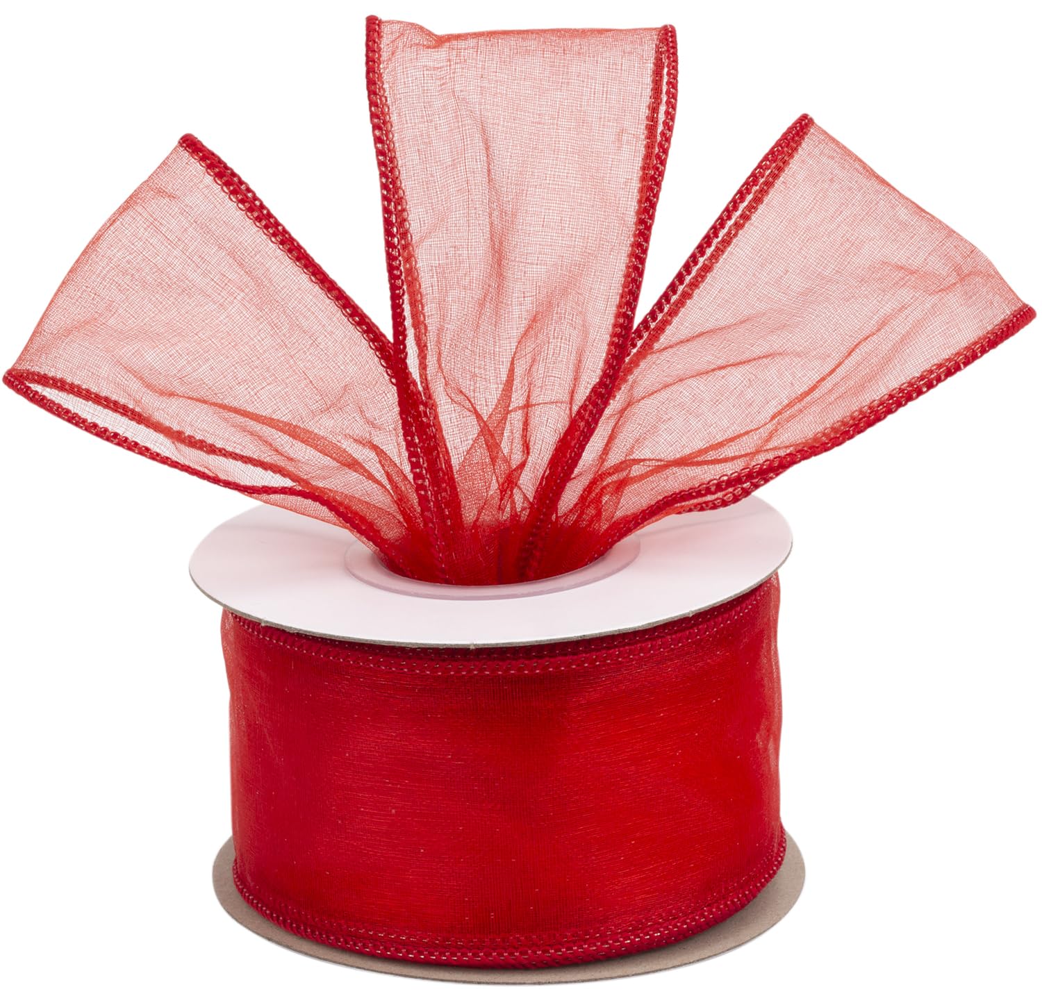 Joycrosso 2 Inch Red Wired Organza Ribbon - 20 Yards Sheer Decorative Ribbon for Gift Wrapping, Wedding Decor, Christmas Tree, Crafts & DIY Projects