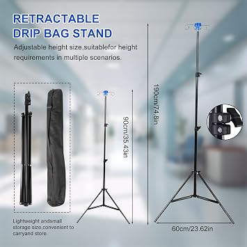IV Drip Infusion Stand, Collapsible IV Tripod Pole Bottle Stand