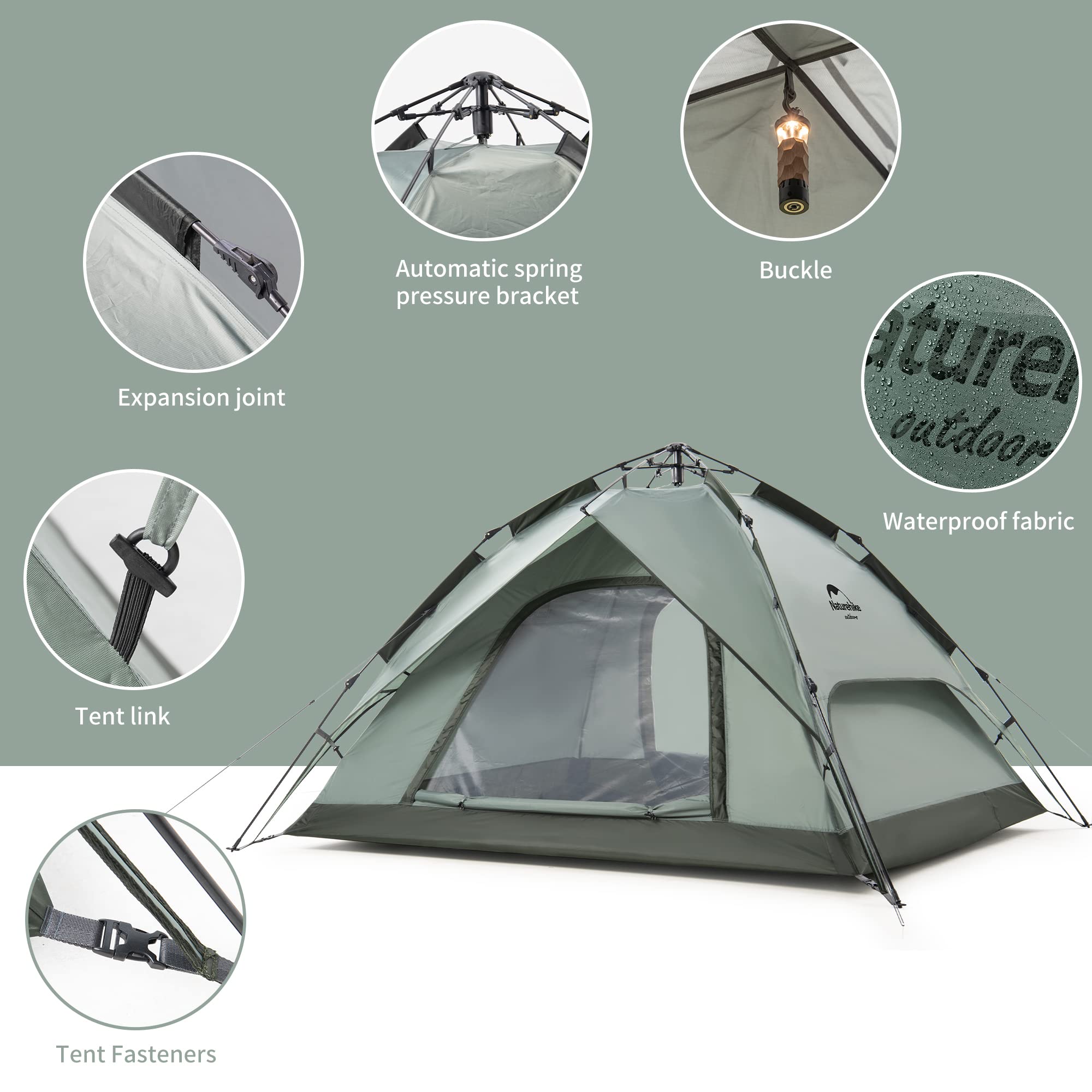Tente Automatique Naturehike 6-8 Personnes - Familiale, Pop-Up, 3 Portes, Imperméable