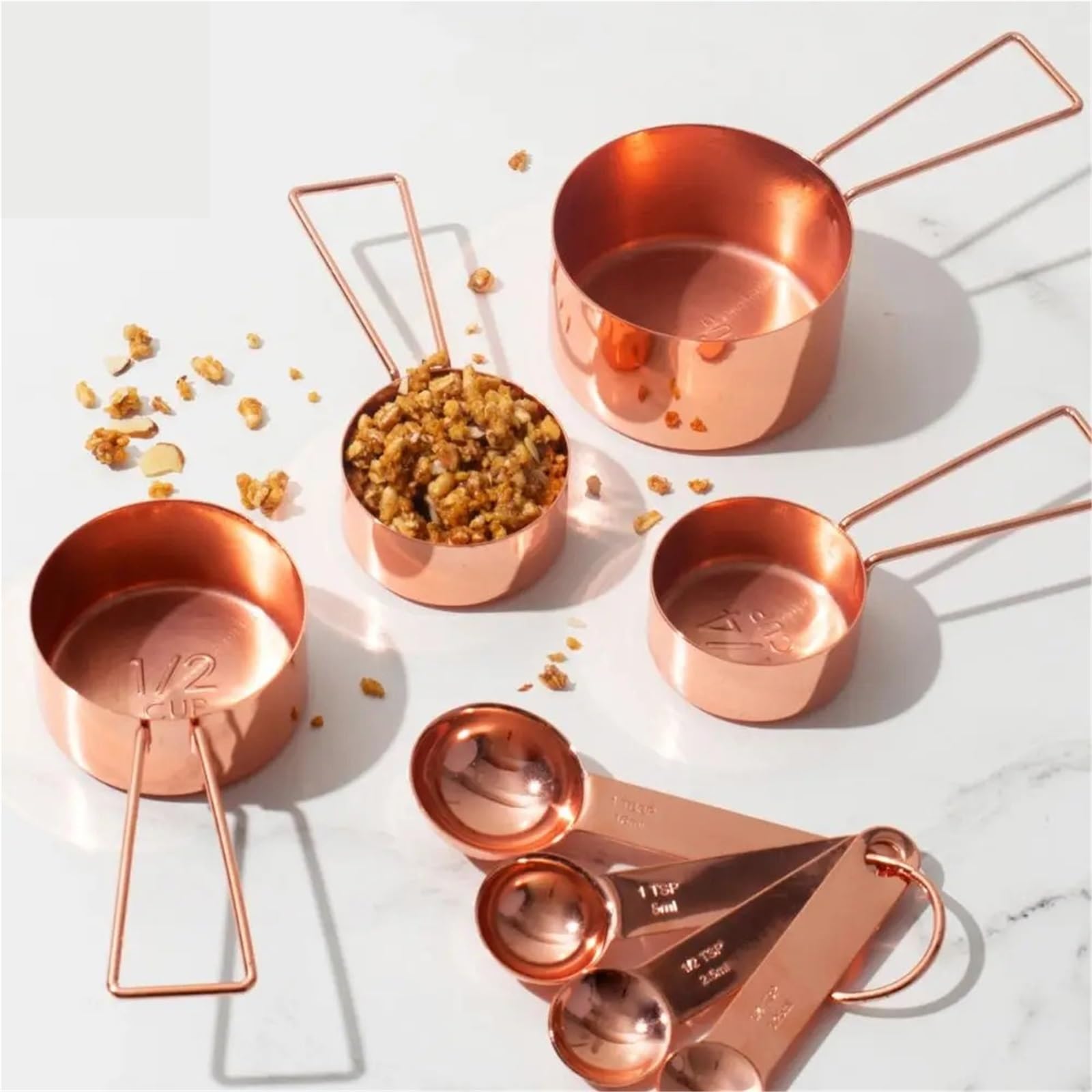 8 Teile/satz Edelstahl Messlöffel Set Rose Gold Tassen Küche Zubehör Backen Tee Kaffee Löffel Werkzeuge(Gold)