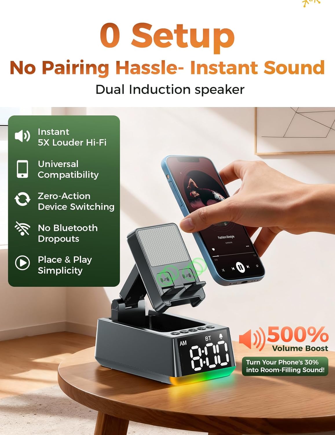 Bluetooth Speaker Birthday Gift for Men:Induction Cell Phone Stand HD Sound Valentines Gifts For Him Her Adult Teen,Anti-Slip Phone Holder Kitchen Gadget Women Mom Wife,Dad Husband Boyfriend(Gray) - 4