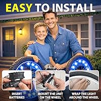 Vista 5 de BLITZU Luces de rueda de bicicleta, luz de decoración de radios de bicicleta para montar por la noche, paquete de 2 neumáticos 7 colores en 1