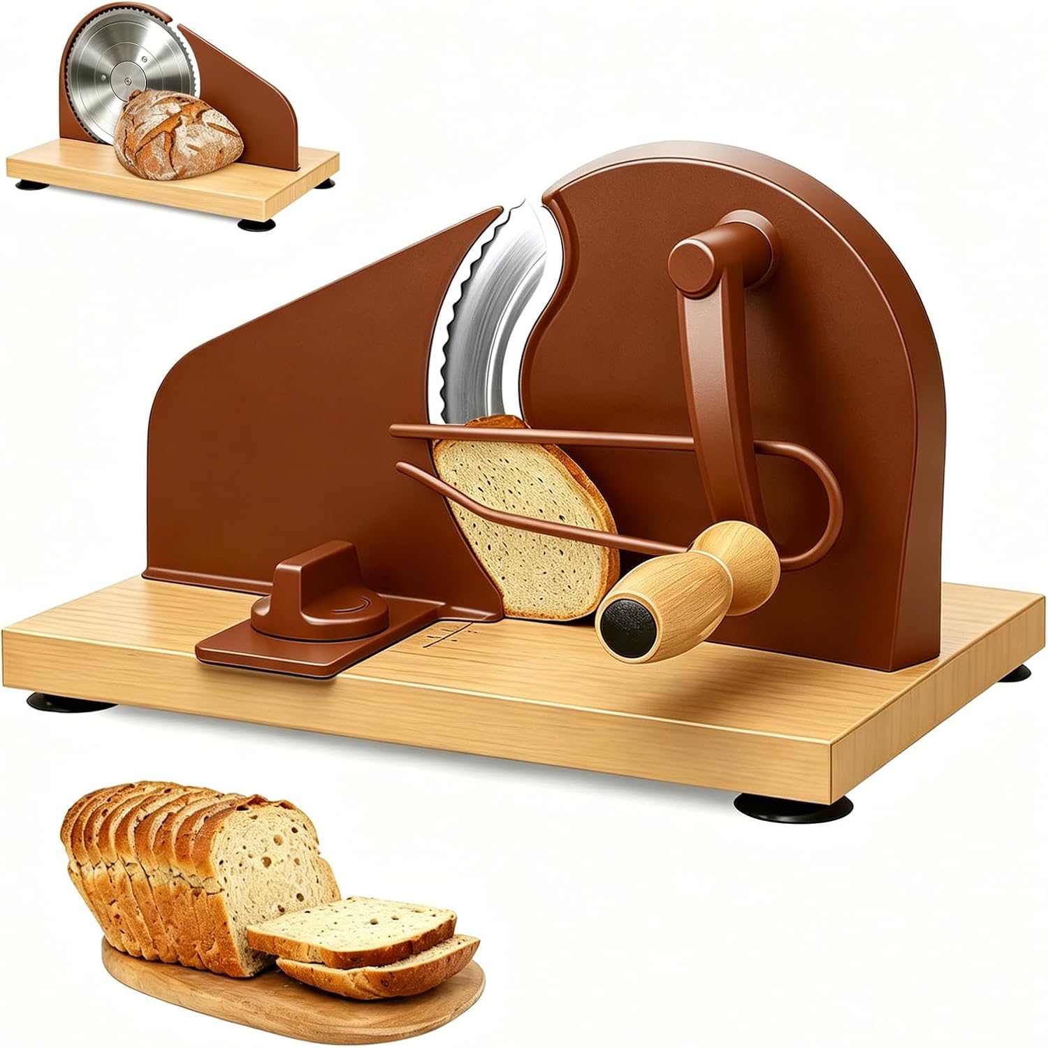 Bread Slicer for Homemade Bread,Manual Sourdough Bread Cutter Making Tools for Sandwich,Adjustable Thickness, Hand Crank with Scale Line & Suction Cup & Metal Guid