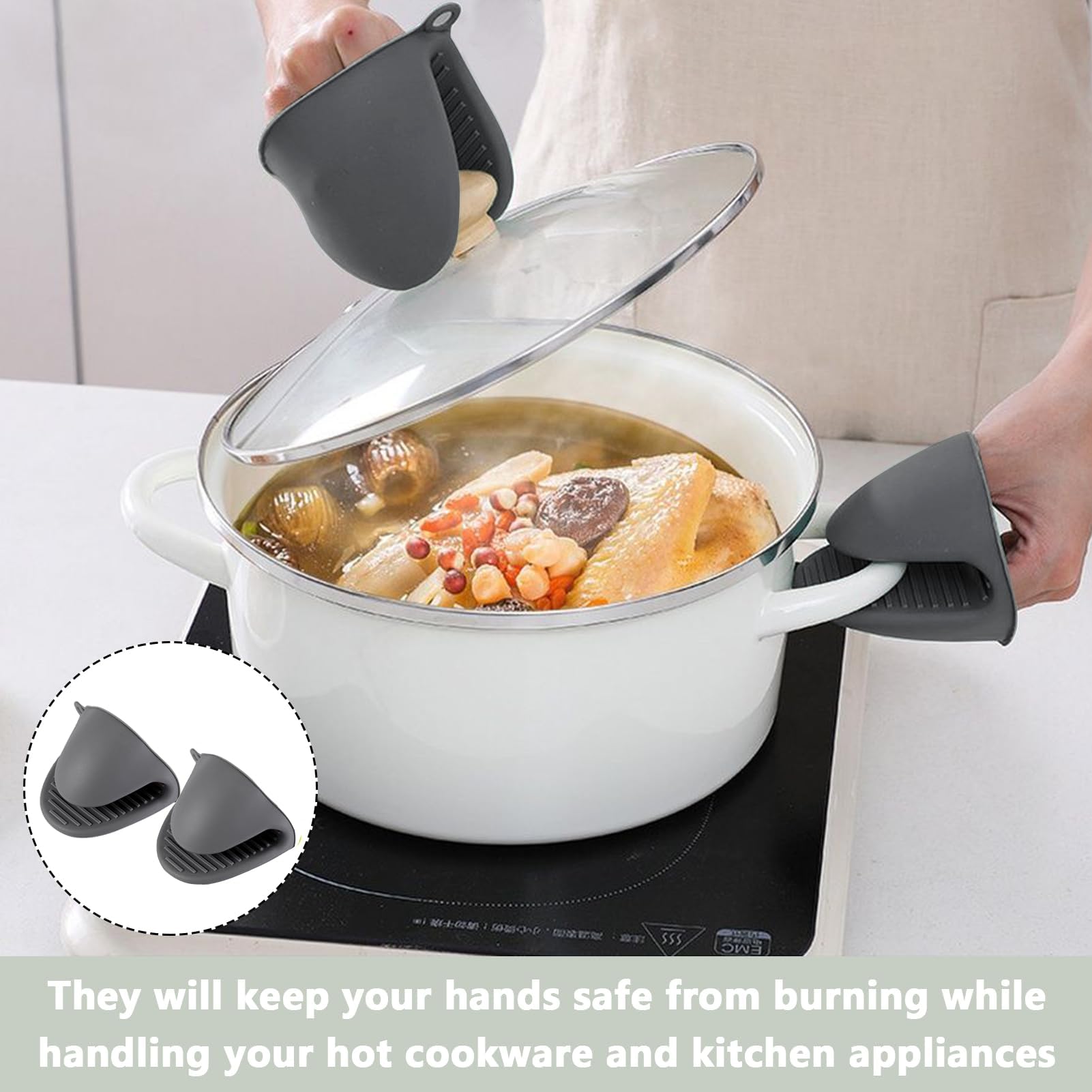 Qinsky Silicone Ofenhandschuh aus dickem Silikon,2 Pcs Silikon Ofenhandschuhe Mini-Ofenhandschuhe Hitzebeständig Anti-Rutsch Silikon Handschuhe für Küche Backen Kochen(Grau) Küche, Haushalt & Wohnen