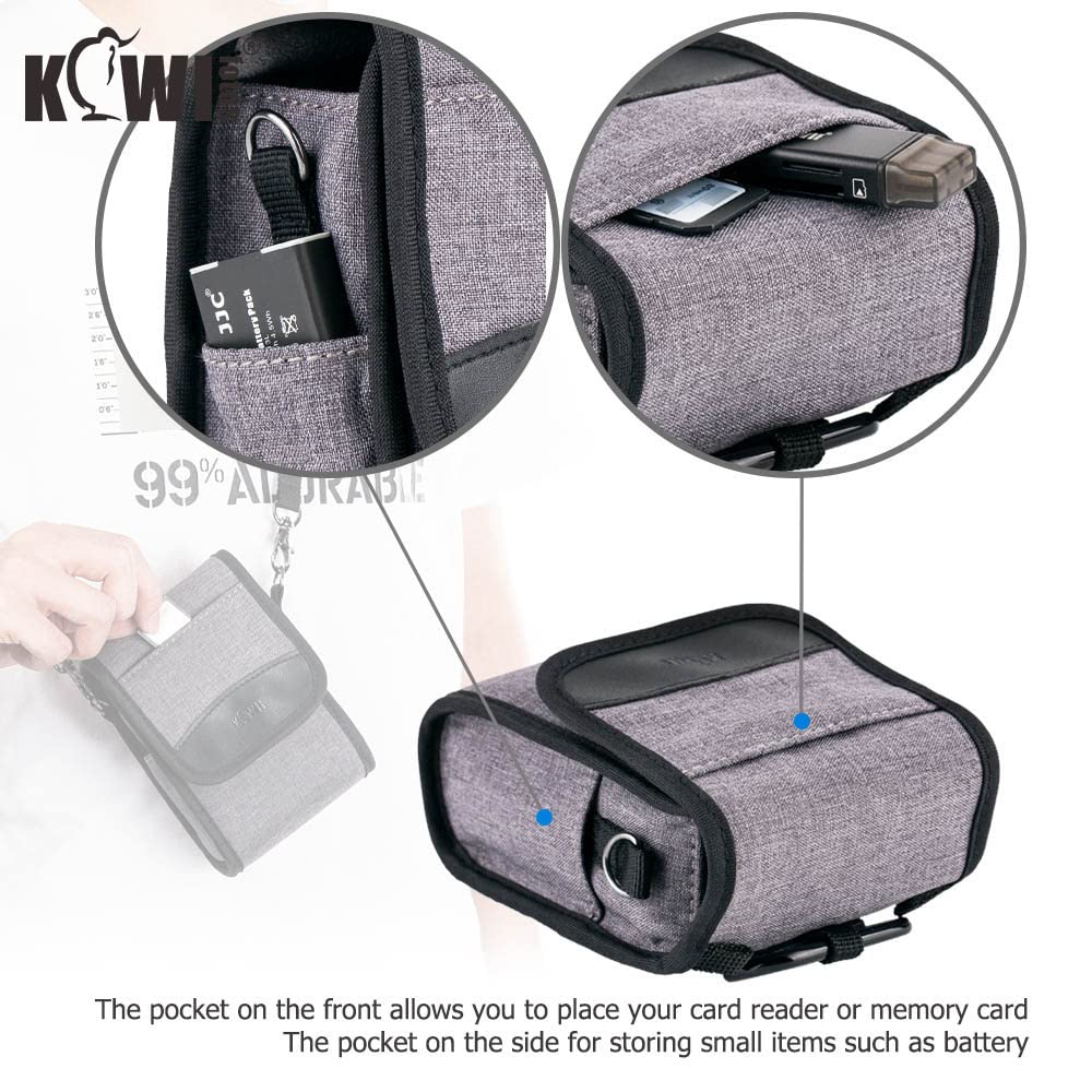 Kiwifotos Borsa per fotocamera, piccola borsa per fotocamera con moschettone e tracolla, borsa a tracolla (5,1 x 3,1 x 2,0 pollici), grigio, Borsa organizer