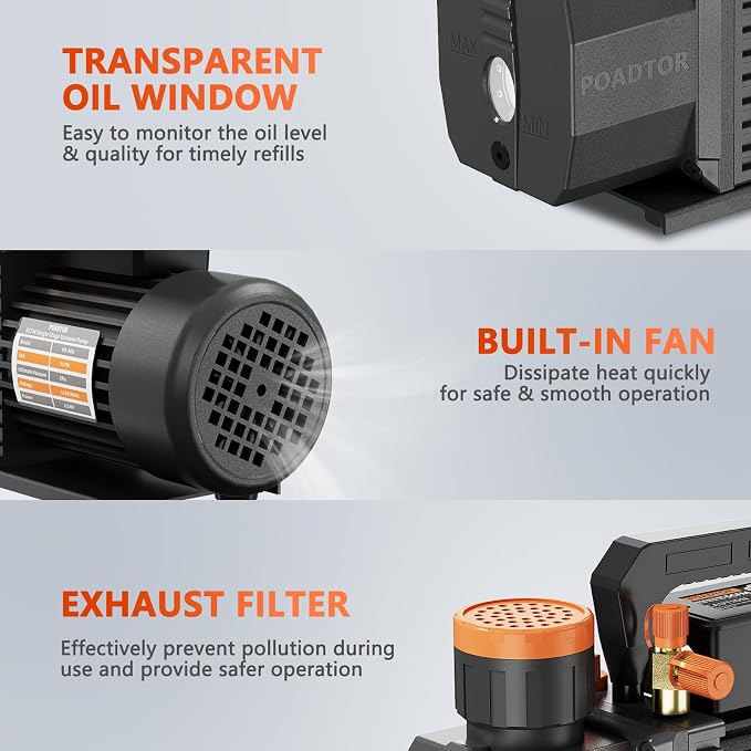 Bomba de Vacío 5CFM 1 Etapa 1/2HP 110V para HVAC miniatura 5