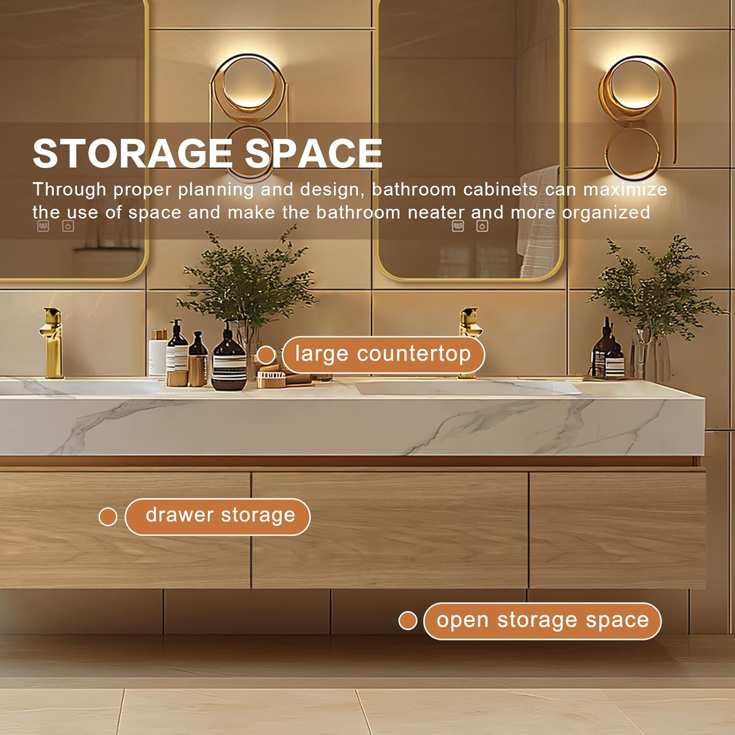 Bathroom Vanity - Floating Bathroom Vanity with Double Sinks Includes Integrated Sink & Irregular Mirrors|Modern French Style,Hidden Handle,LED Smart Defog Mirror(80IN)