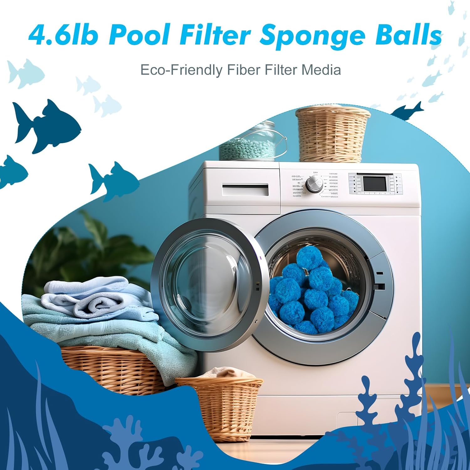 Zubebe 7.7 lbs Pool Filter Media Balls Fiber Filter Media for Swimming Pool Sand Filters and Bath Center Bathtubs Spas Aquarium Grime Cleaning Scum (Blue)