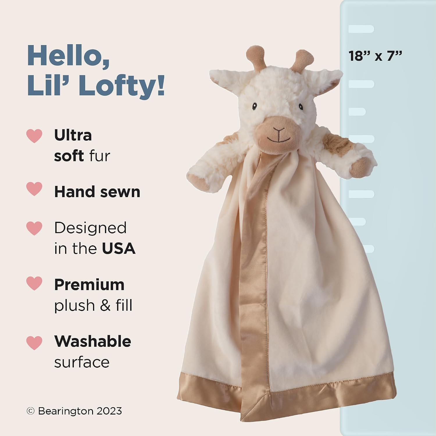 Bearington Lil’ Lofty Giraffe Lovey Blanket – 18″ Soft Plush Baby Security Blanket with Giraffe Head – Cuddly Stuffed Animal Lovie for Newborns, Infants, Toddlers, Boys, and Girls