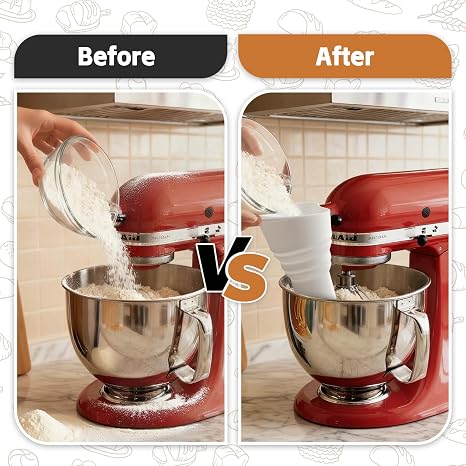 2 PCS Flour Funnel for Kitchen Aid Mixer - Stand Mixer Attachment Accessory Compatible with (KSM150) 4.5-7 Qt Tilt-Head Mixers,Easy Pour Anti-Splash Baking Tool,for Egg Liquid and Both Flour White