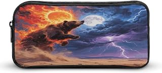 Sun Moon Large Pencil Case Pouch Big Capacity for Office | Soft Stationery Pen Marker Bag with Zipper, Wide Opening, Travel Portable Makeup Storage Organizer, Supplies for Men, Women