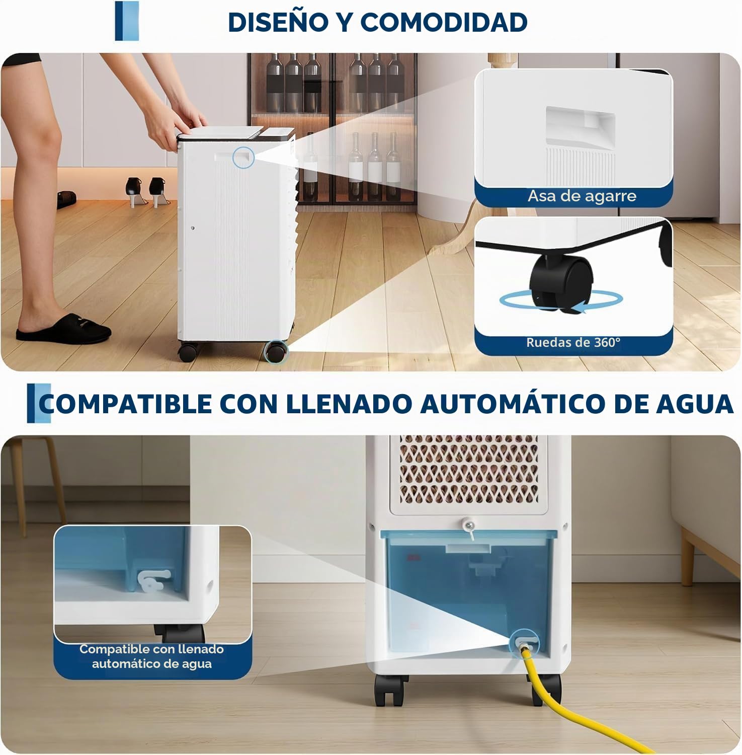 Aire Acondicionado Portatil Ventilador Silencioso 3 en 1, Enfriador de Aire sin Instalacion con 7L Tanque, Oscilación de 120°，Mando a Distancia – Blanco